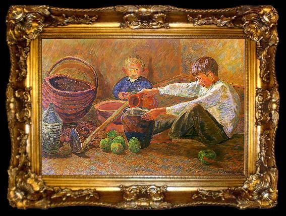 framed  Zygmunt Waliszewski Boys and still life., ta009-2